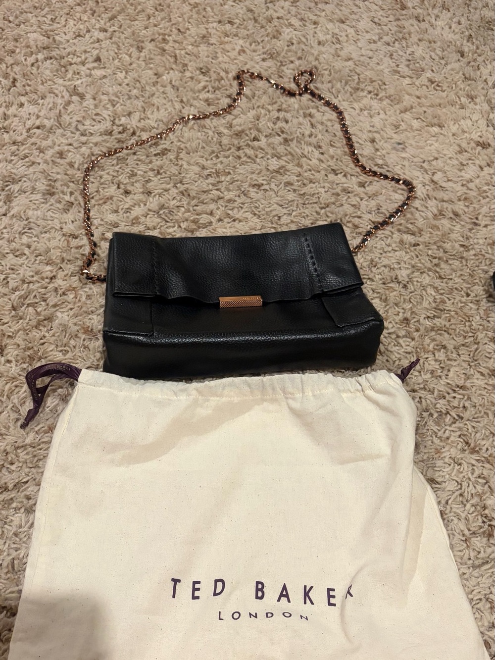 Ted Baker Black Leather Crossbody with Rose Gold Chain